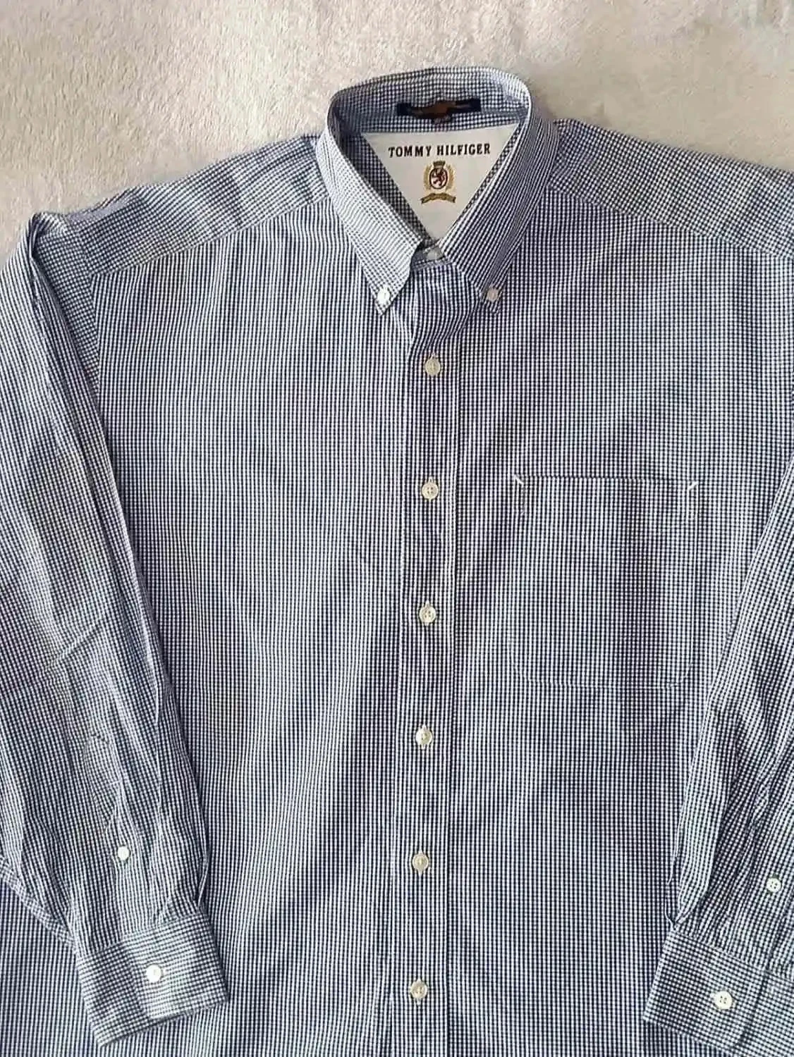 Vintage Tommy Hilfiger blue and white checkered shirt Size 16 1/2 35 – photo 4